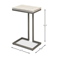 Modernist accent table, with dimensions, compact size.