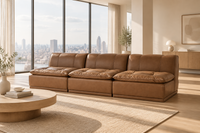 Modular Leather Sofa with Deep Seat