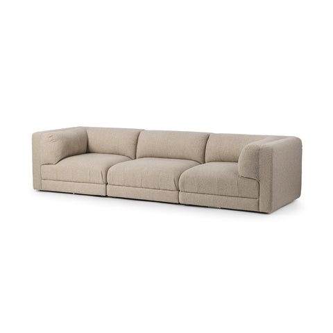 Three-Piece Modular Sofa With Broad Cushions - Beige