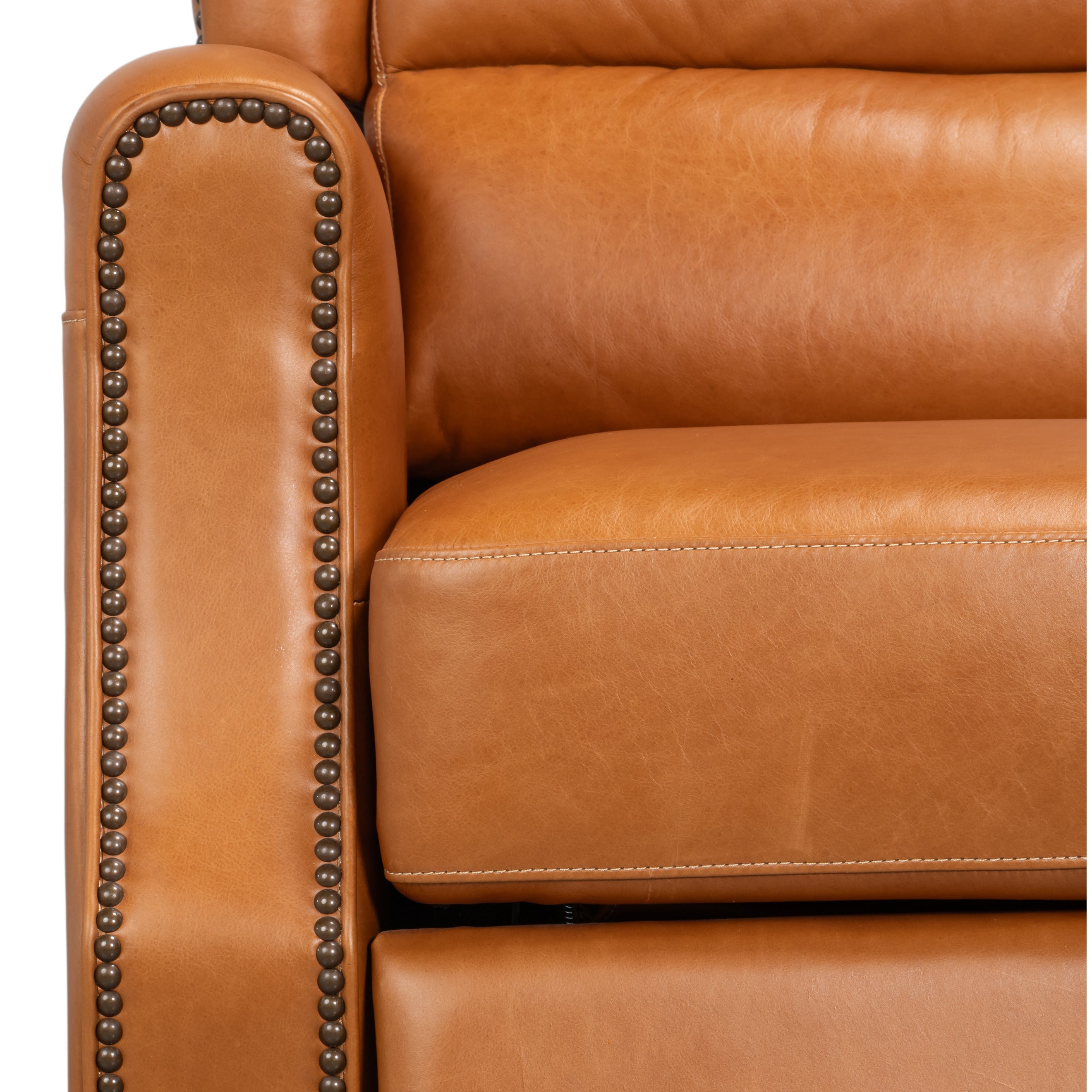 Mulberry Brown Leather Recliner with Nailhead Trim - additional view