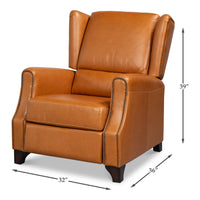Dimension drawing for Mulberry Brown Leather Recliner with Nailhead Trim