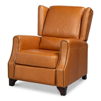 Mulberry brown top grain leather recliner with nailhead trim