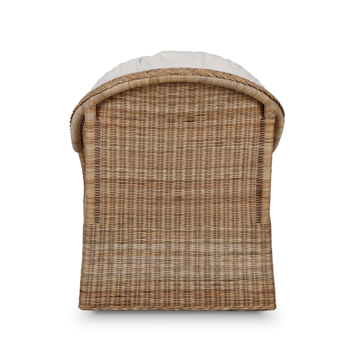Back view of rattan swivel chair.