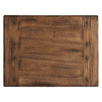 Top view of rustic nightstand wooden surface.