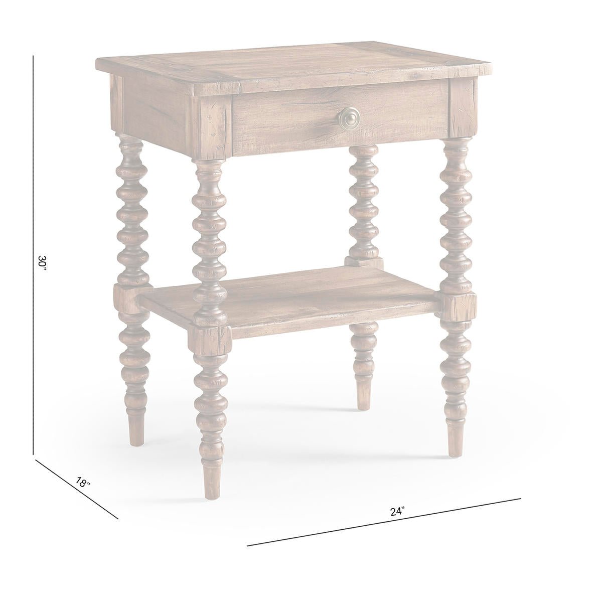 Rustic nightstand dimensions and design details.