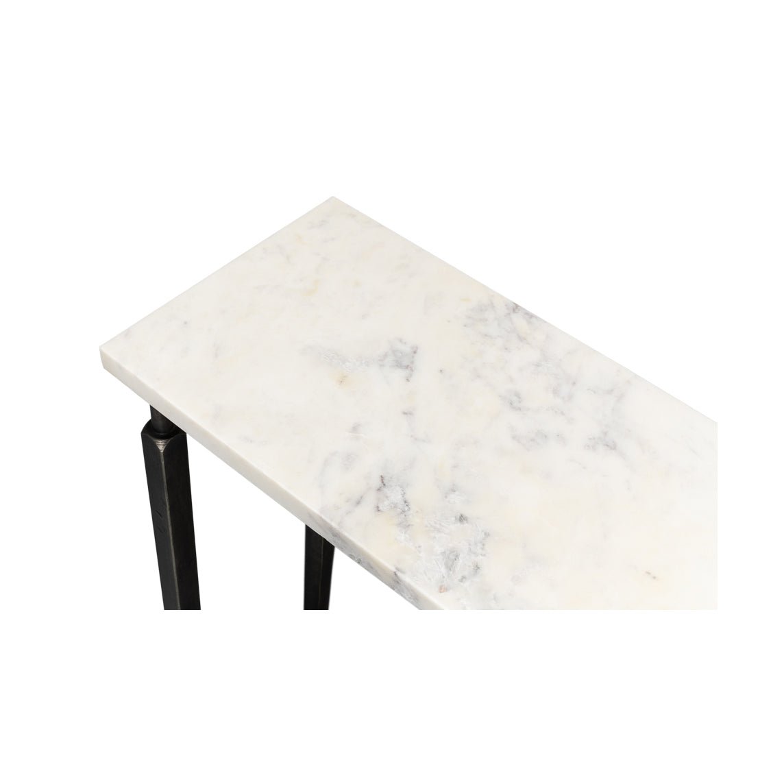 Detailed marble texture on narrow console table top.