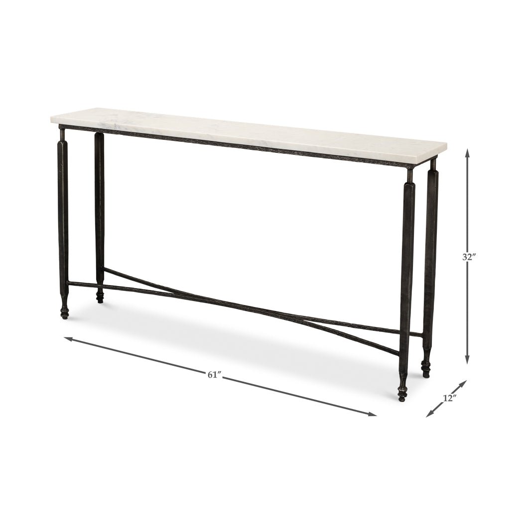 Dimensions of narrow minimalist marble console table.