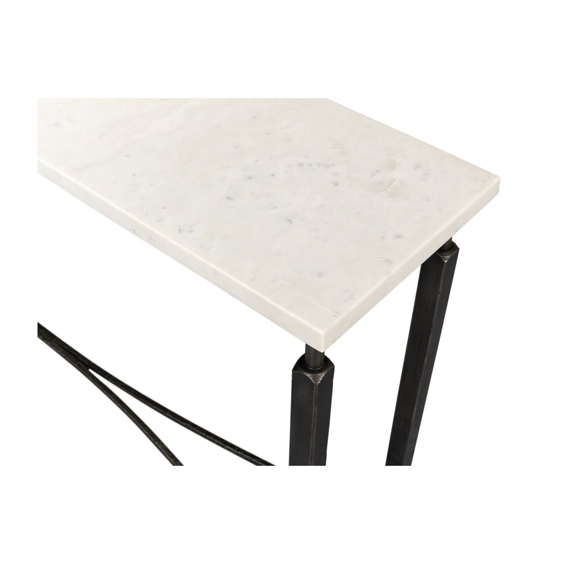 Top view highlighting marble surface of console table.