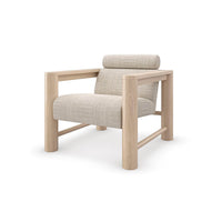 Natural oak arm chair angled view with cushion.