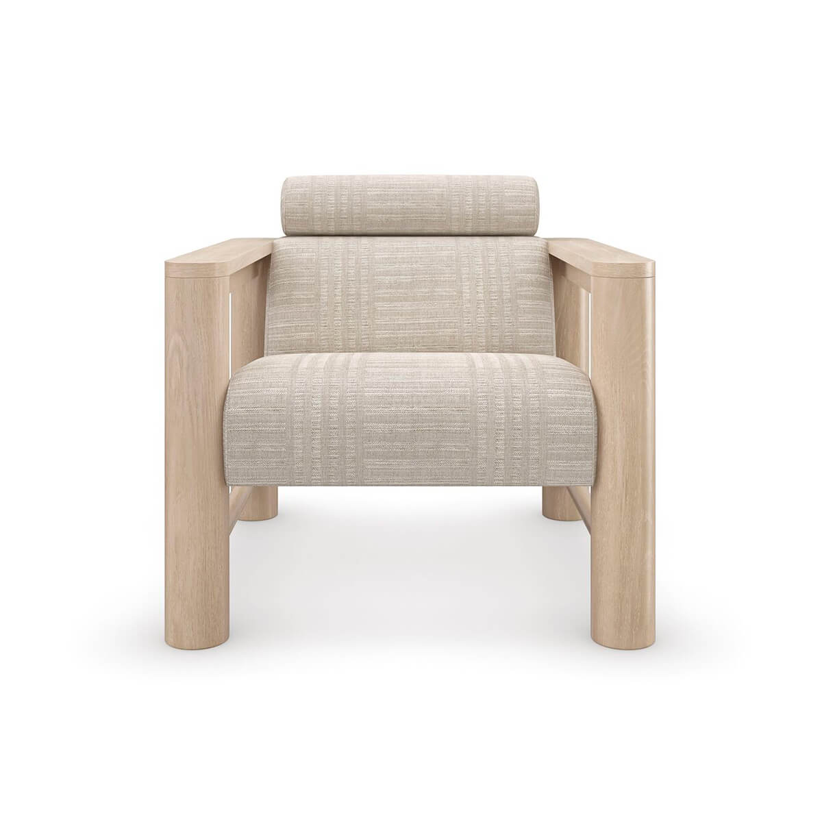 Front view of natural oak arm chair.