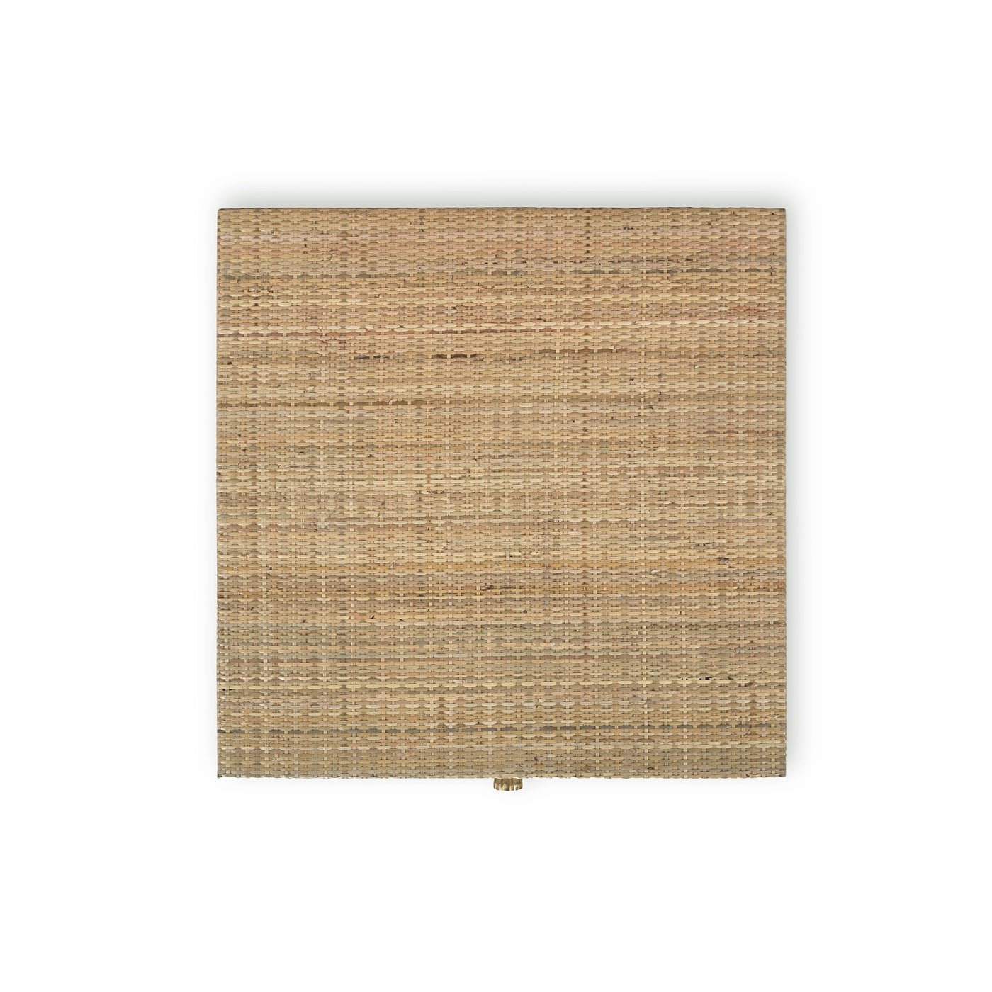 Top view of natural rattan bedside table surface.