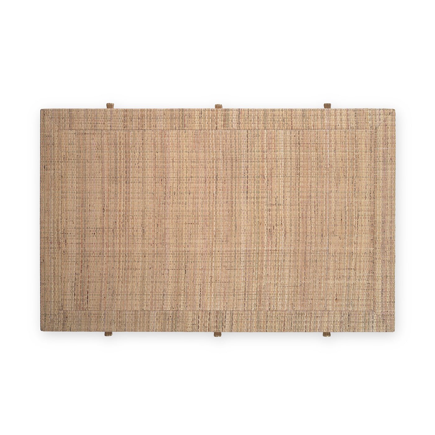 Top-down view of natural rattan coffee table's surface.