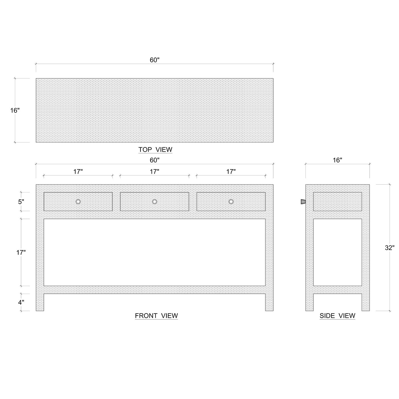 Dimensions of natural rattan console table.