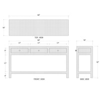 Dimensions of natural rattan console table.