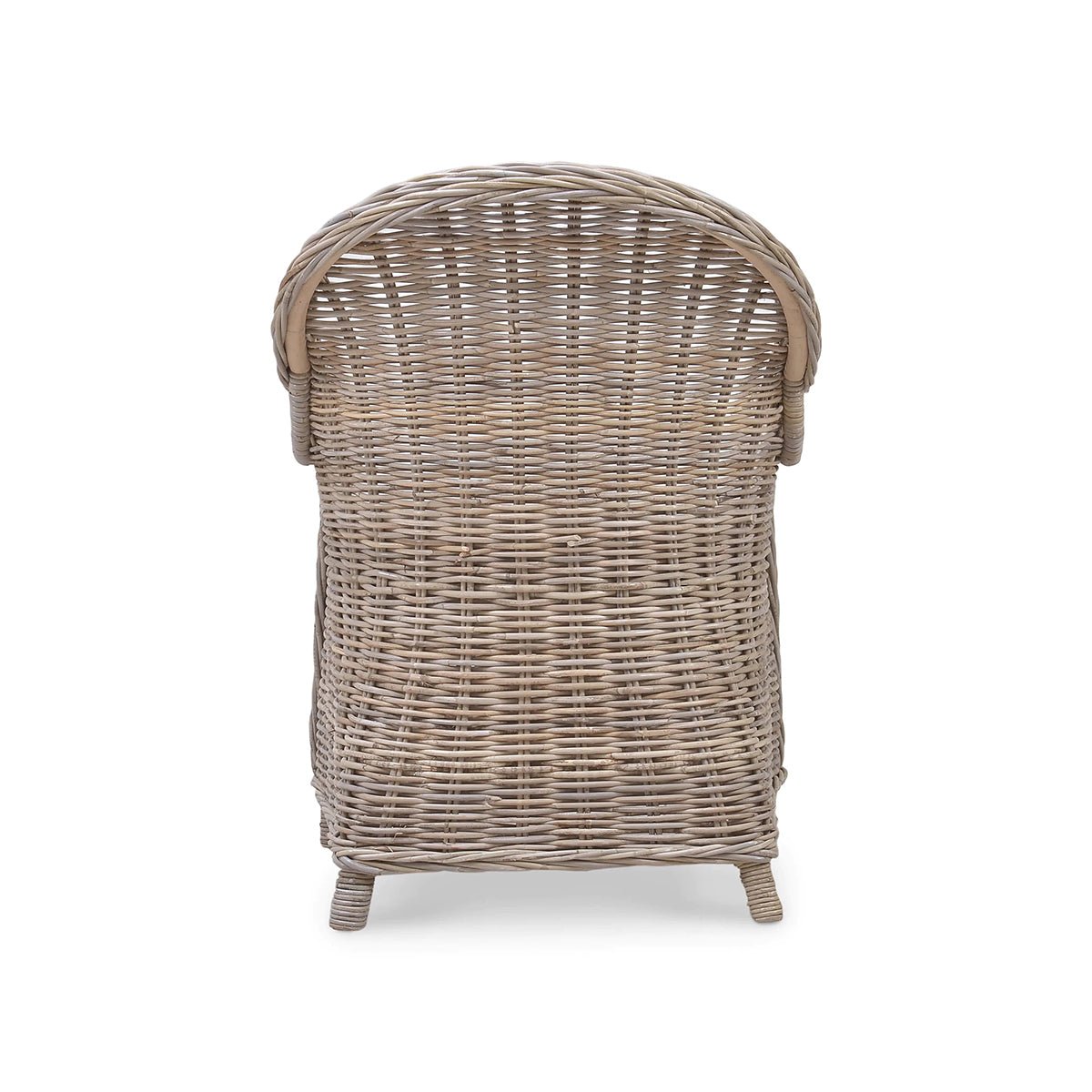 Back view of natural rattan dining chair design.