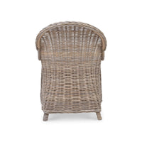 Back view of natural rattan dining chair design.