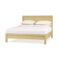 Natural rattan king bed frame angle view.