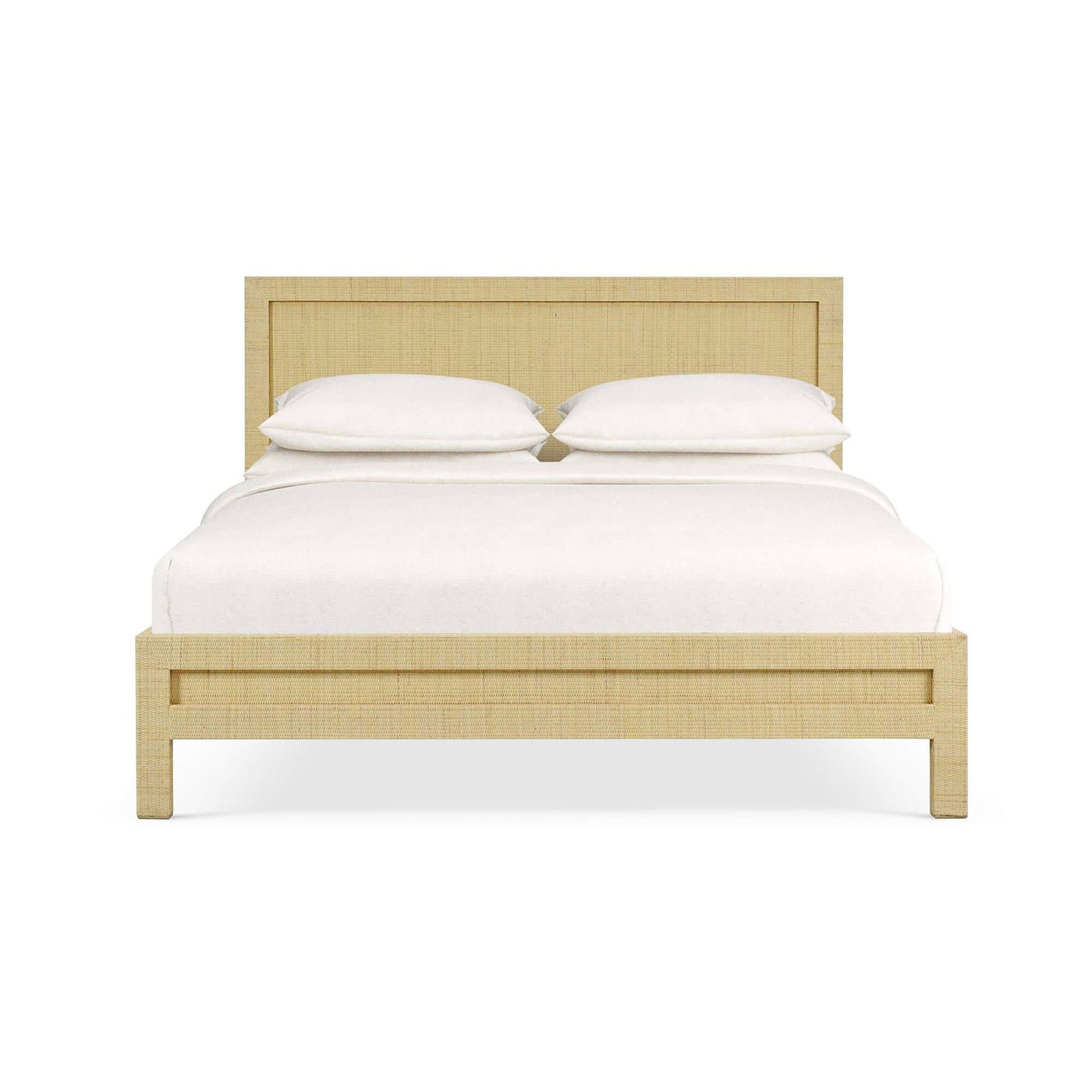 Natural rattan king bed frame front view.