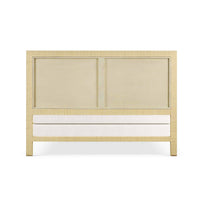 Natural rattan king bed frame back view.
