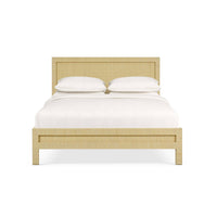 Front view of natural rattan queen size bed frame.