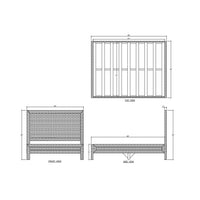 Technical drawing of natural rattan queen size bed frame.