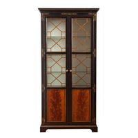 Elegant black Neo Classic bookcase with geometric glass design.
