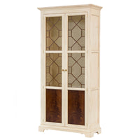 Light wood Neo Classic bookcase with glass and wood doors.