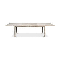 Gray painted dining table fully extended top view.