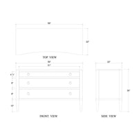 Neo Classic Incurved Commode chest, product dimensions diagram.
