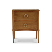 Straight front view of nightstand with metal ring handles.