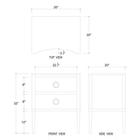 Nightstand dimensions and technical drawing with measurements.