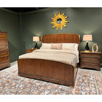 Bedroom setup with neo classic bedside chest and bed.