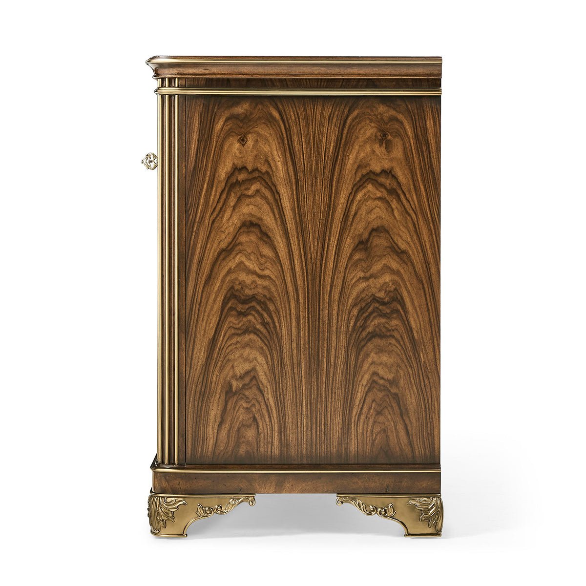 Side view of classic wooden chest, detailed design.