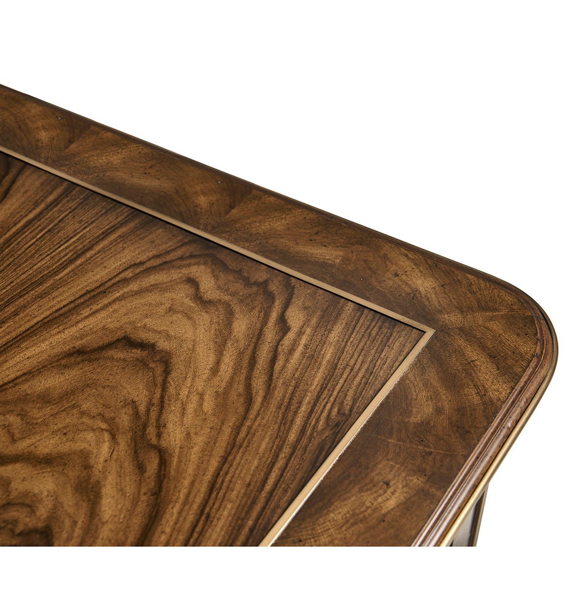 Top corner detail of Neo Classic chest, wood finish.