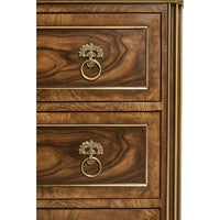 Close-up of drawer handles on classic chest.