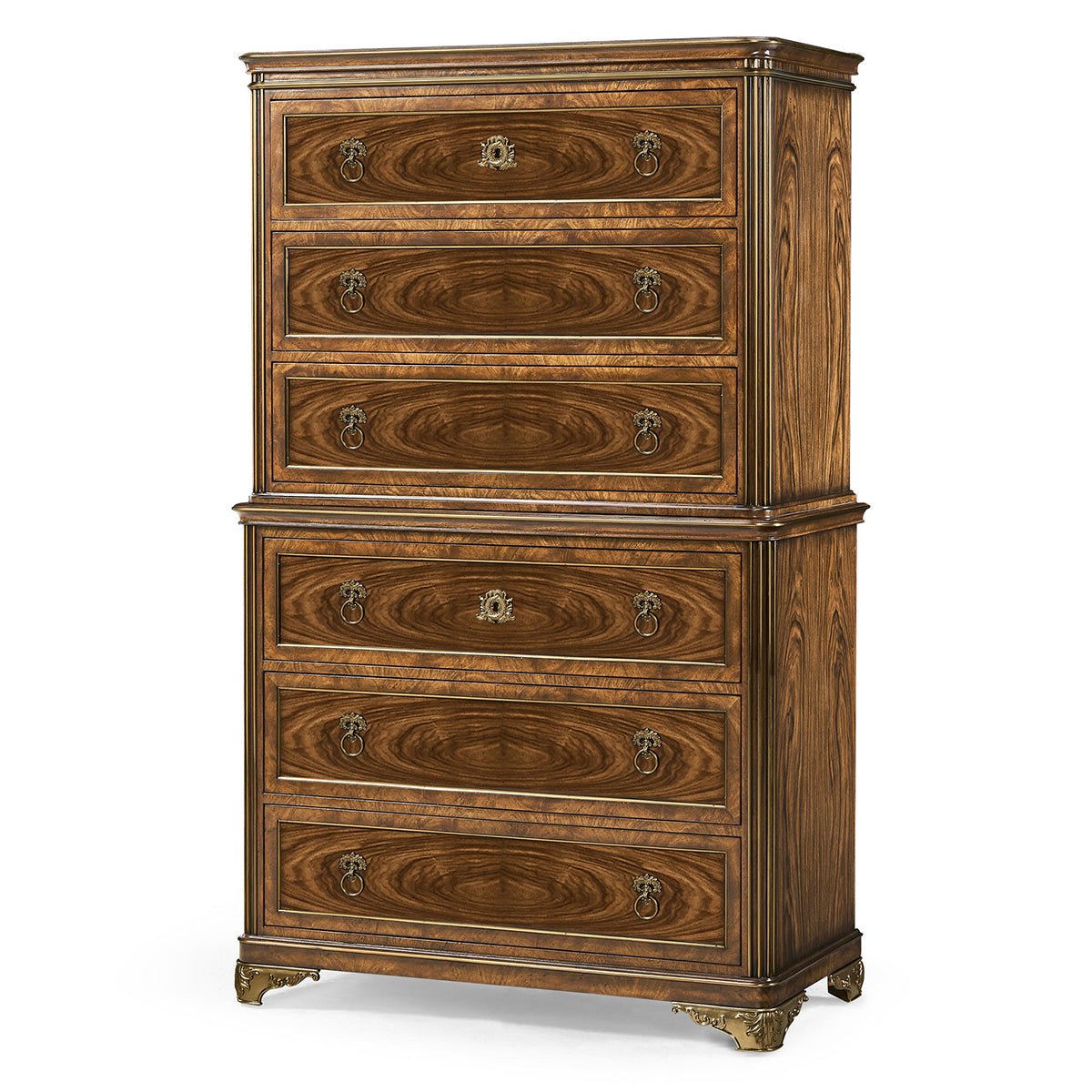 Neo classic chest of drawers front view, ornate design.