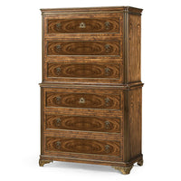 Neo classic chest of drawers front view, ornate design.