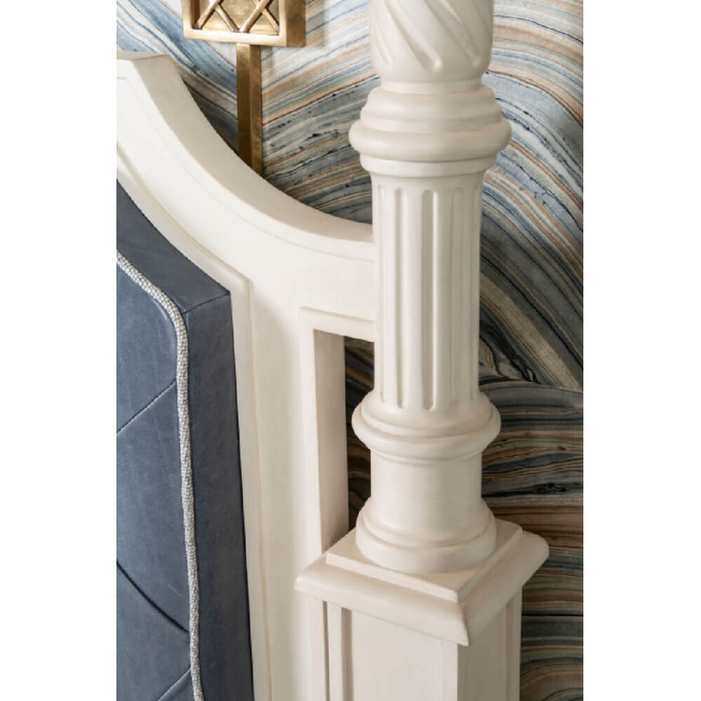 Detailed view of bedpost and headboard joint.