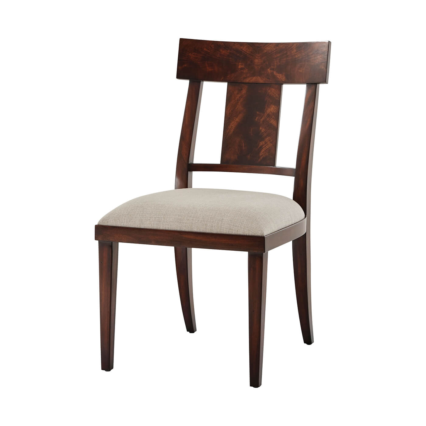 Front view of Neo Classic Mahogany Dining Chair, cushioned seat.