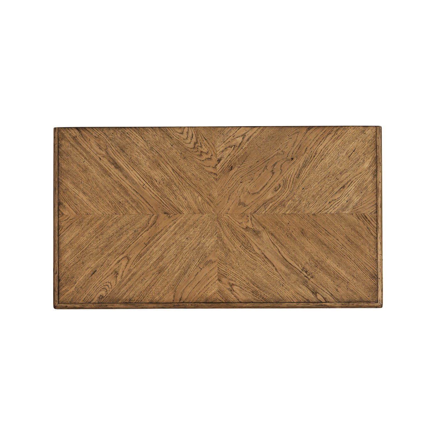 Light oak dresser top view, intricate wood surface design.