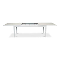 Open white dining table, showing extension mechanism.