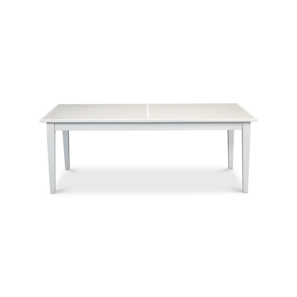 White dining table, non-extended view from front angle.