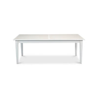 White dining table, non-extended view from front angle.
