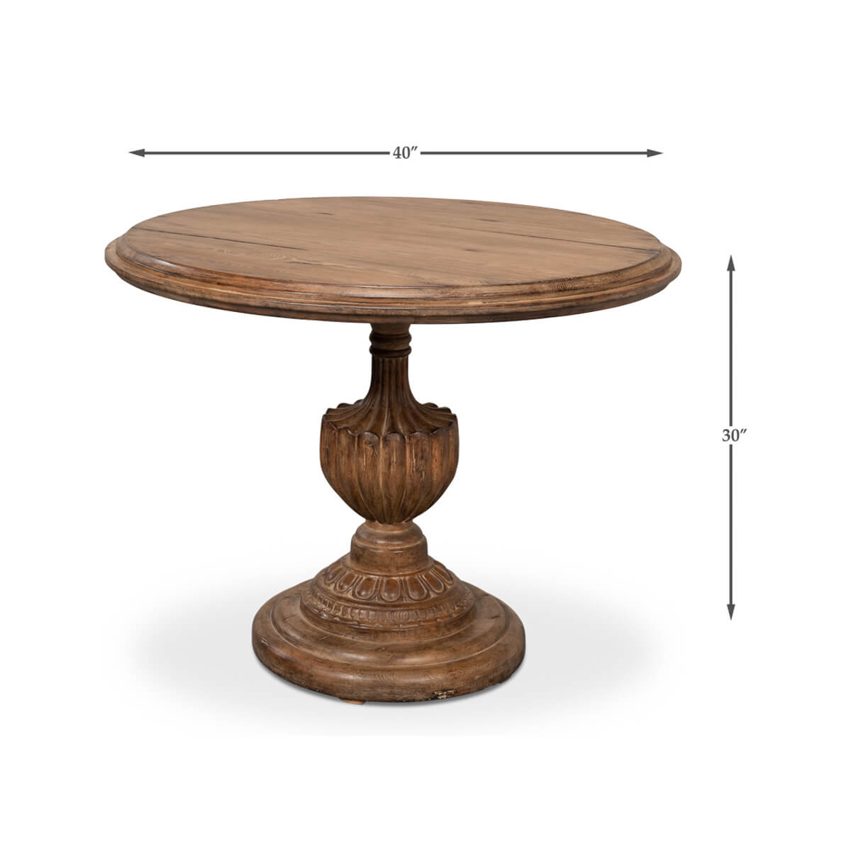 Dimensions overlay on bistro table, highlighting size specifications.