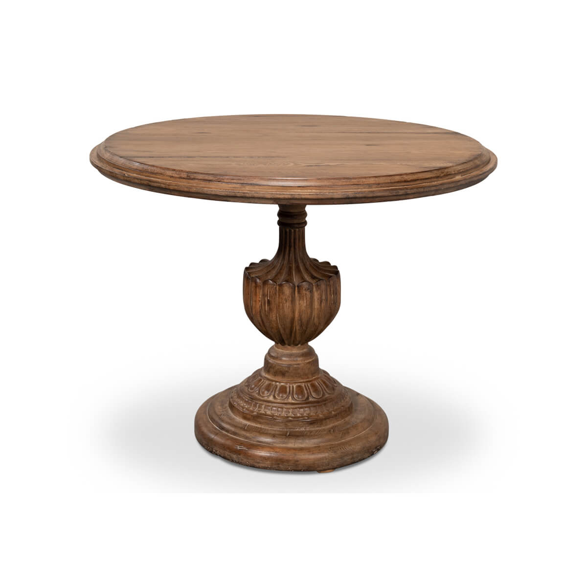 Wooden bistro table, side profile showing craftsmanship.