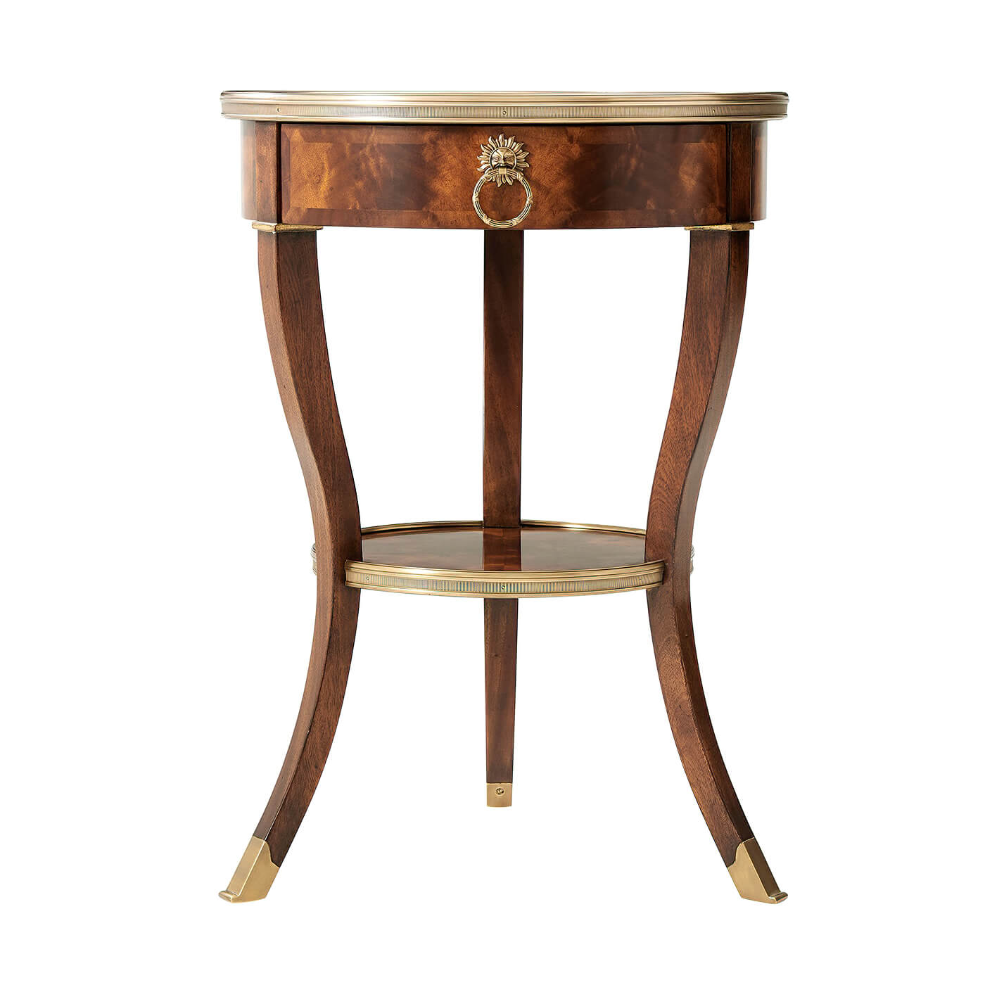 Neo Classic round end table, straight front view.