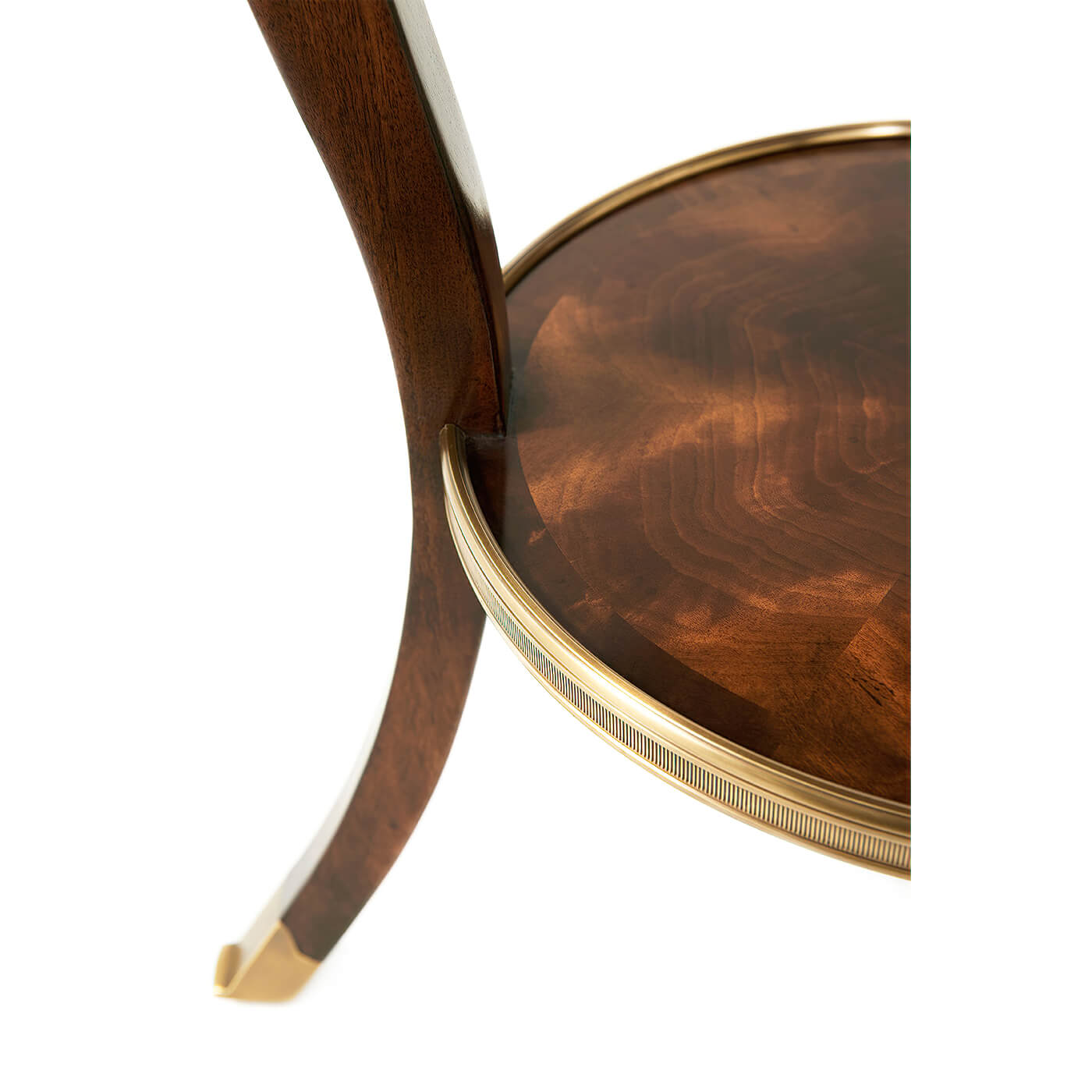 Detail of table leg and bottom shelf on round end table.