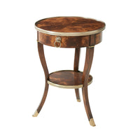 Neo Classic round end table, front angle view.
