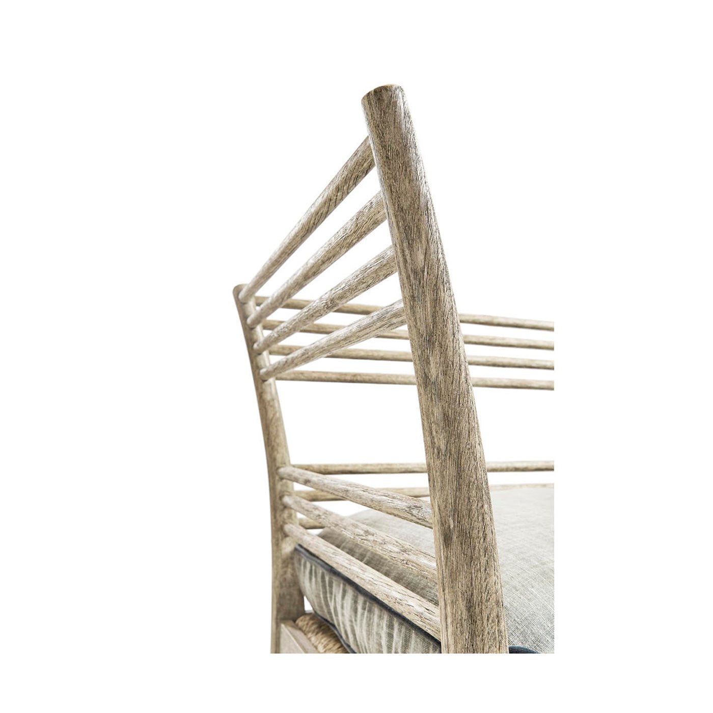 Close-up of bench's slatted wood corner design.