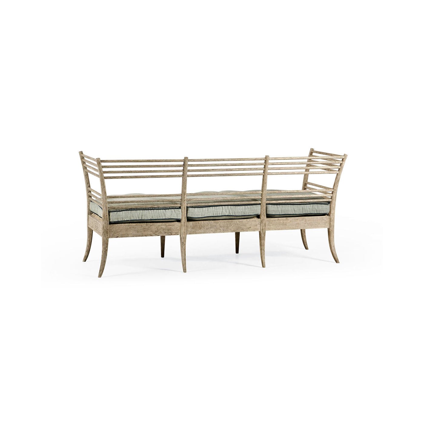 Back angle view of bench sofa with cushion.
